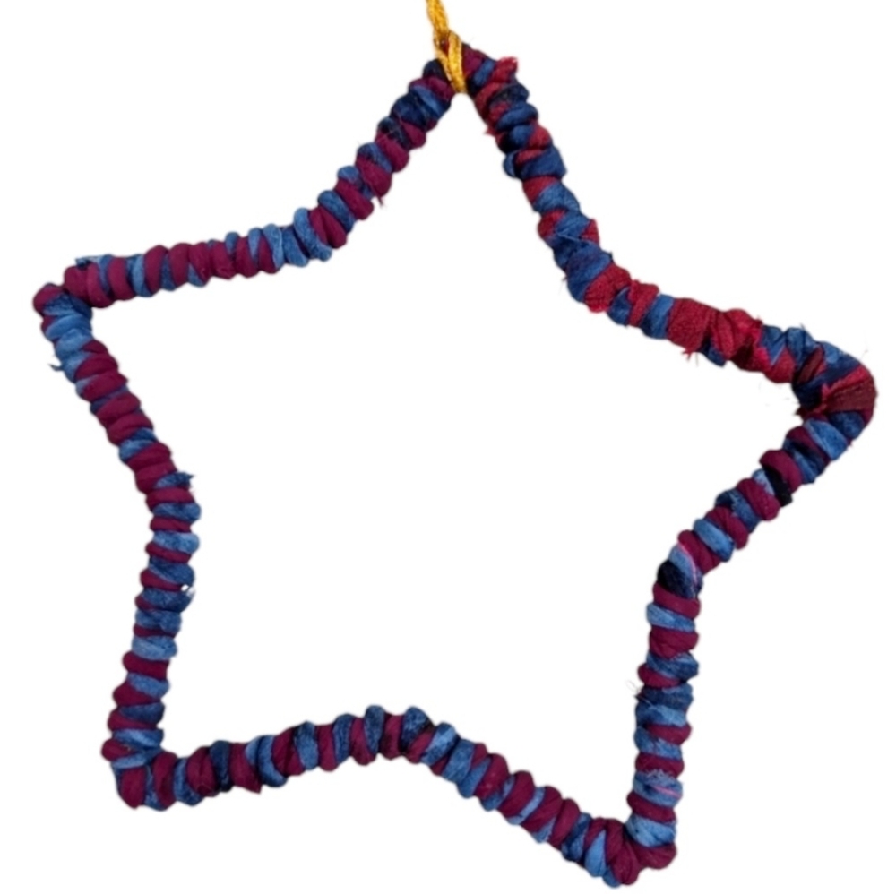 VINTAGE Star Decoration Ornament Hanging Red Blue Gold Metal Wire New